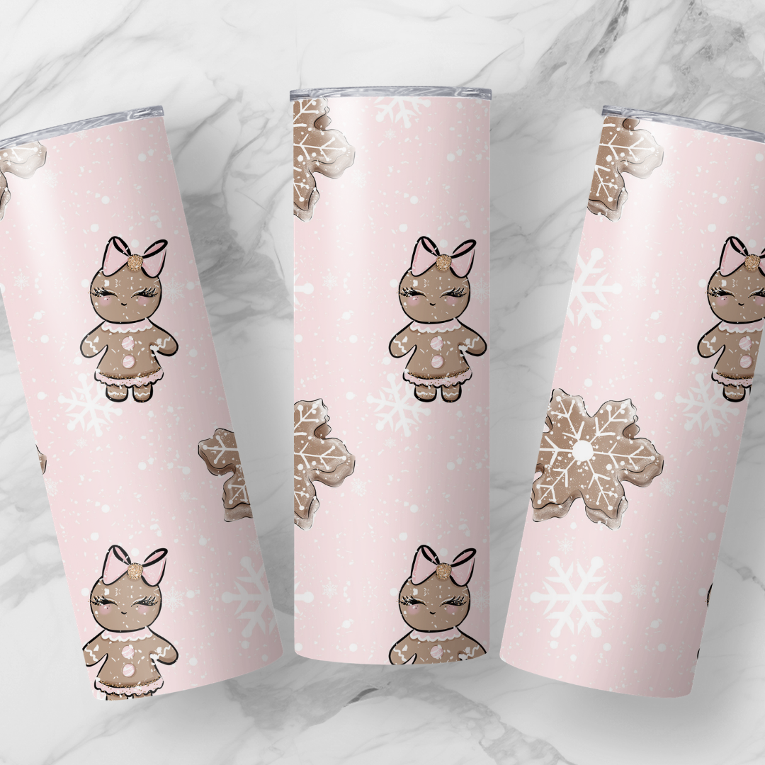 Pink Gingerbread & Snowflakes Tumbler