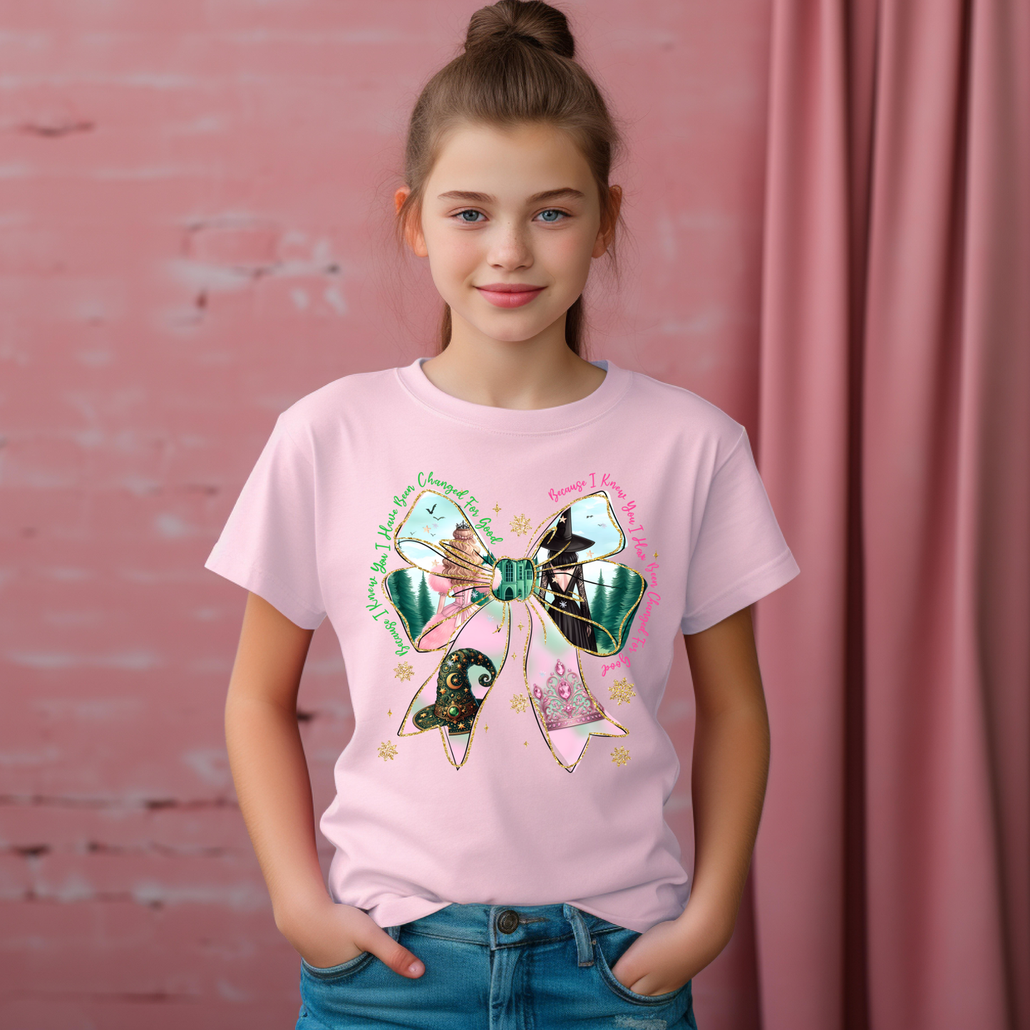 Kids Coquette Pink and Green Bow