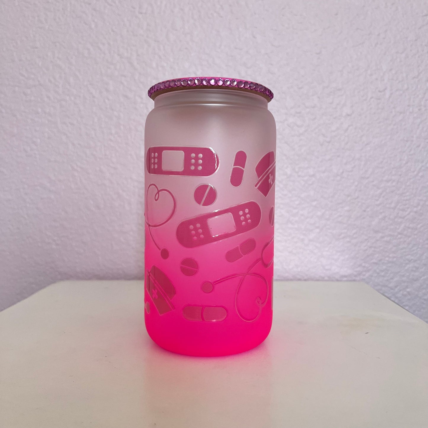 Pink Nurses 16oz Glass Cup