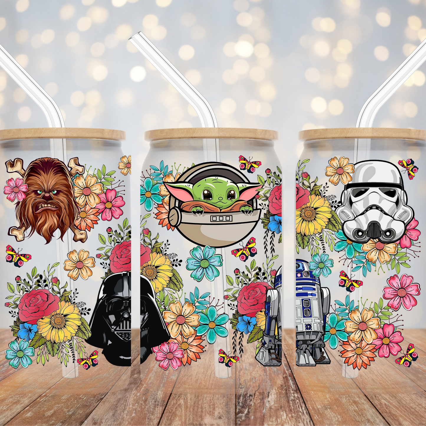 Floral Star Warz 16z Glass Cup