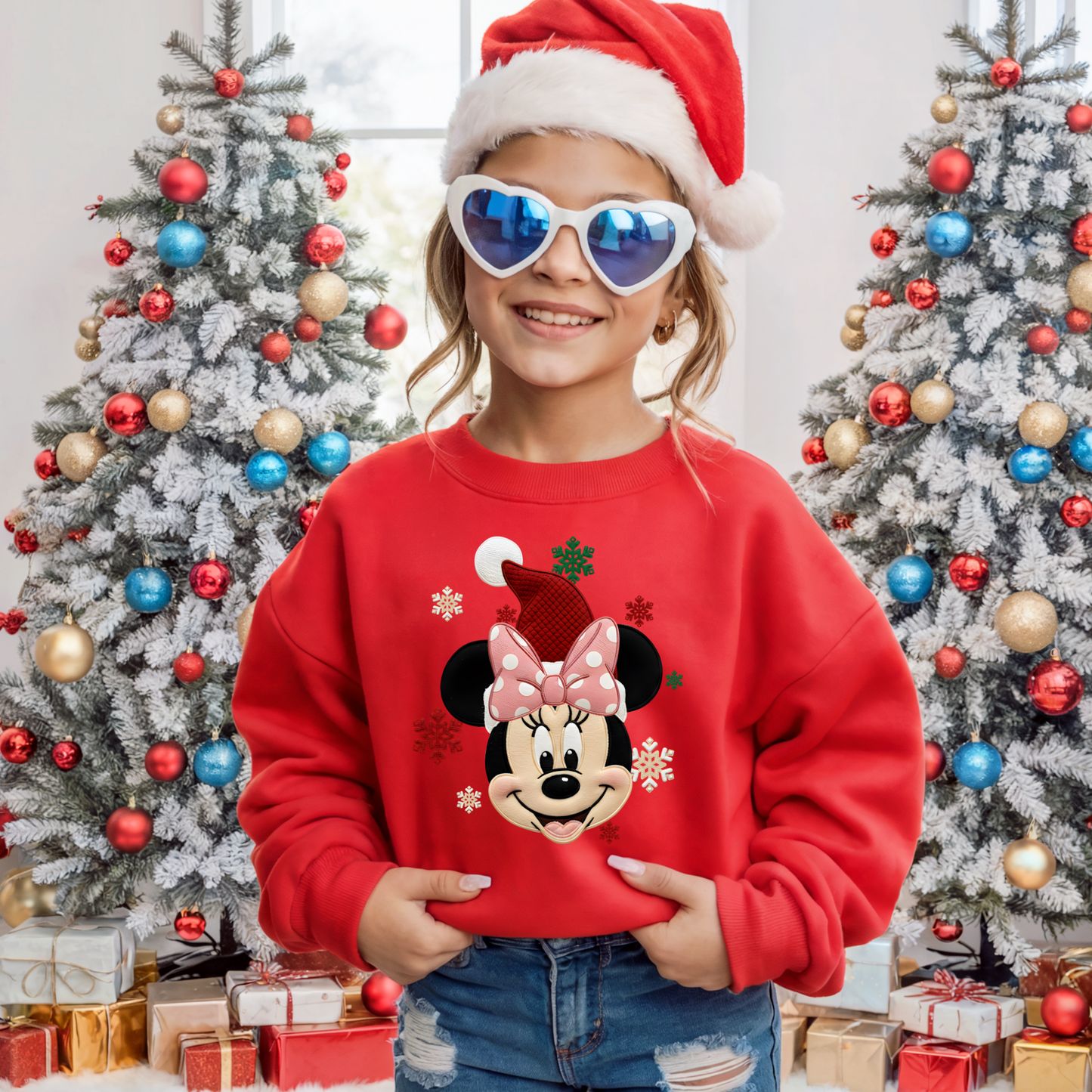 Kids Christmas Mouse Bow Santa Yarn Effect