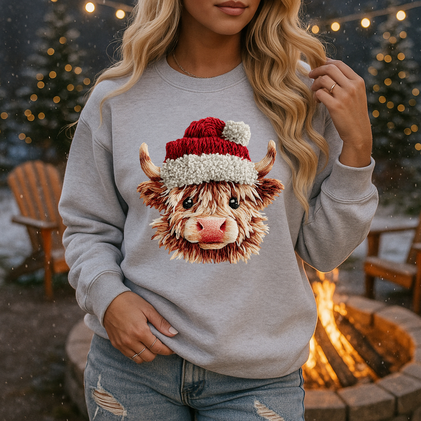 Cow with Santa Hat Yarn Effect