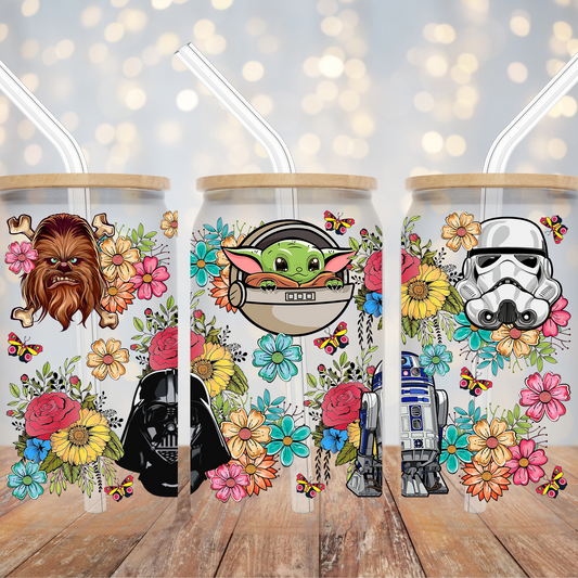 Floral Star Warz 16z Glass Cup