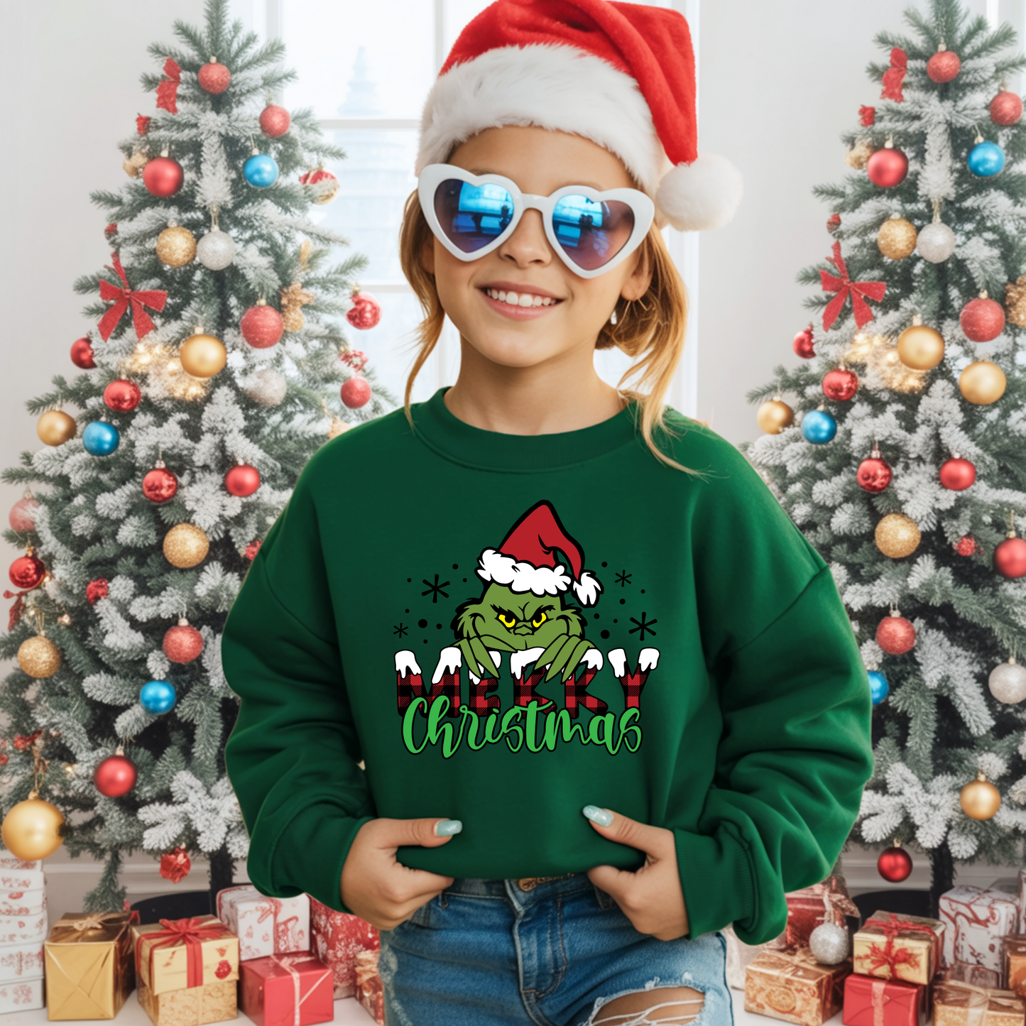 Kids Merry Christmas Green Man Yarn Effect