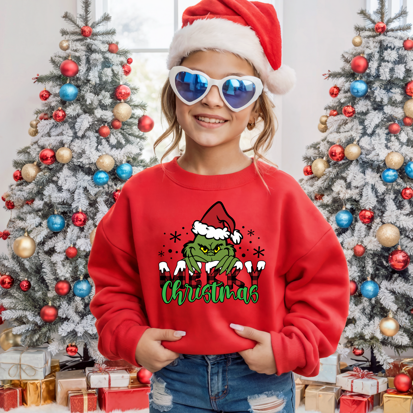 Kids Merry Christmas Green Man Yarn Effect